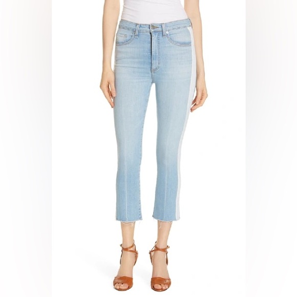 Veronica Beard Carly 11" Kick Flare Jeans Size 26 Tuxedo Stripe Air Wash Denim - Picture 1 of 8